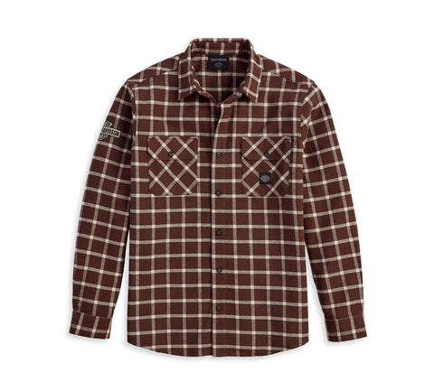 SHIRT-WOVEN,BROWN PLAID